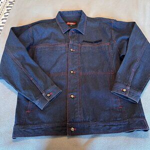 Vtg Johnny Blaze Jean Jacket Men Extra Large XL Y2K Denim Trucker Logo Embroider